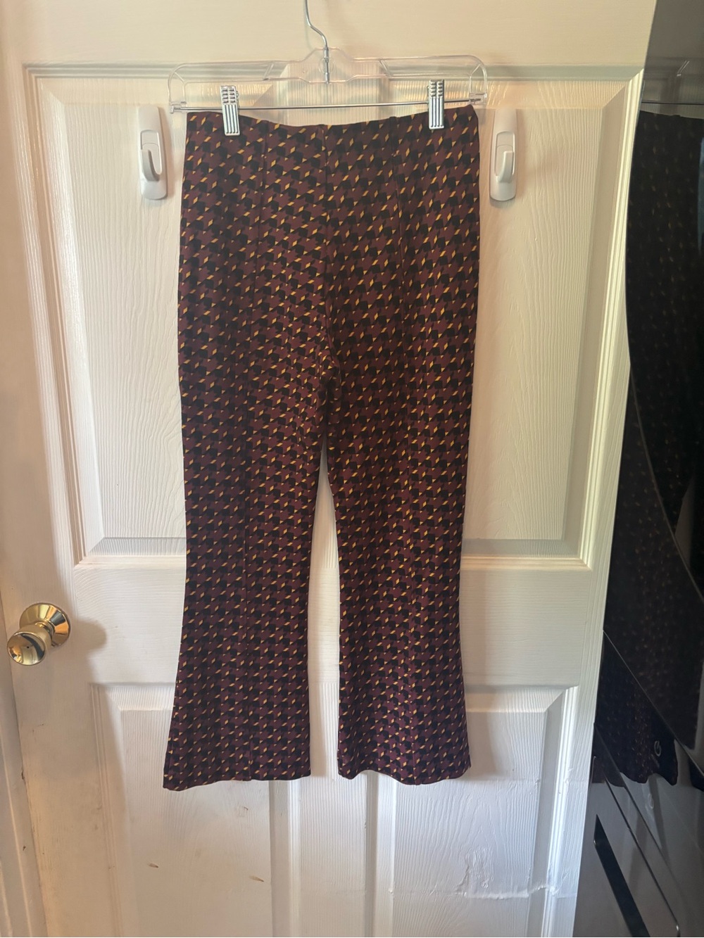 Geo-Print Brown Boot-Cut Pants